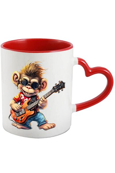 StoryGift Romania Mug with a monkey playing the guitar | illustration | musical instrument | muzi, Cu,STG