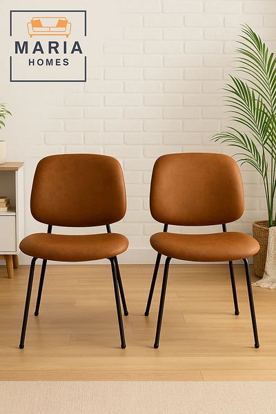 MARIA HOMES Retro Brown Faux Leather Dining Chair with Black Metal Legs – Modern Mid-Century Style Seating