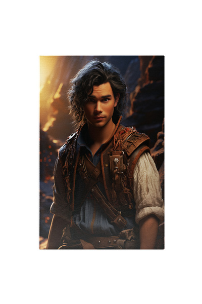 StoryGift Romania Tablou Canvas: Portret Baiat Cu Par Lung Brunet In Pestera Ca Din Basme Tinuta Interbelica Cama