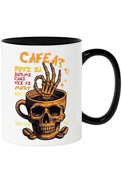 StoryGift Romania Skull Head Shaped Coffee Mug, Coffee, 330ml, Ceramic with Black Handle, With ,STG