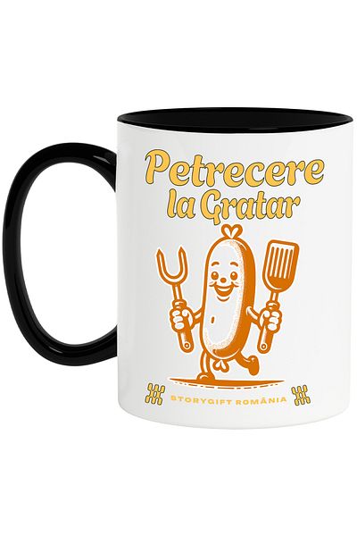 StoryGift Romania Mug Grill Party sausage happy relaxation nature, 330ml, Ceramic with M, With, STG