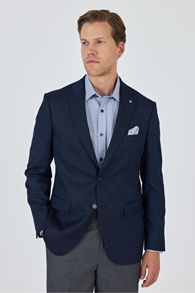 İmza Navy Blue Mono Collar Dobby Full Lining Flexible 6 Drop Comfort Fit Clas...