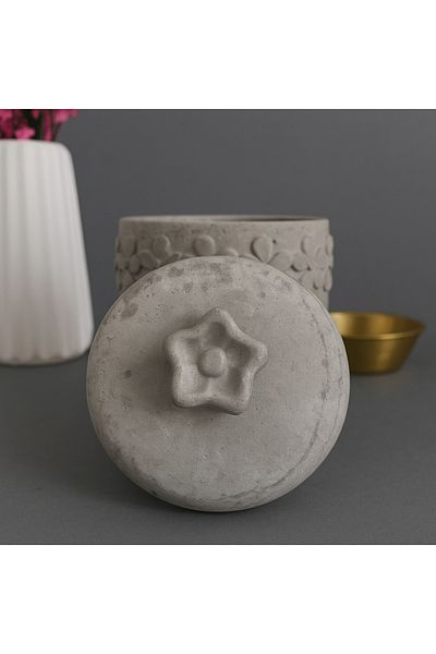 Karra Art Concrete Decorative Jar with Flower Detail