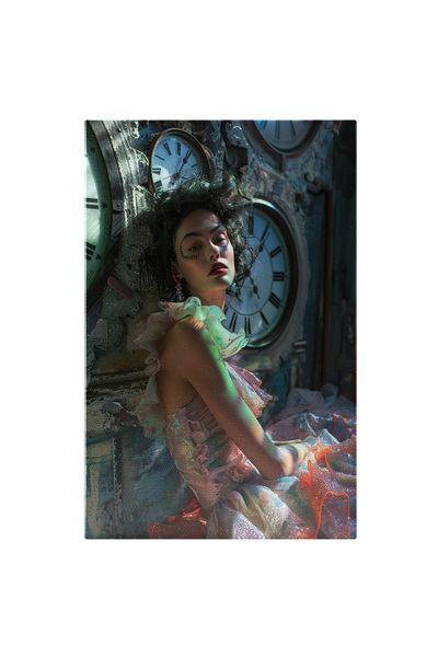 StoryGift Romania Tablou Canvas: Damă În Rochie Colorată Tip Tiul Și Ceasuri ...