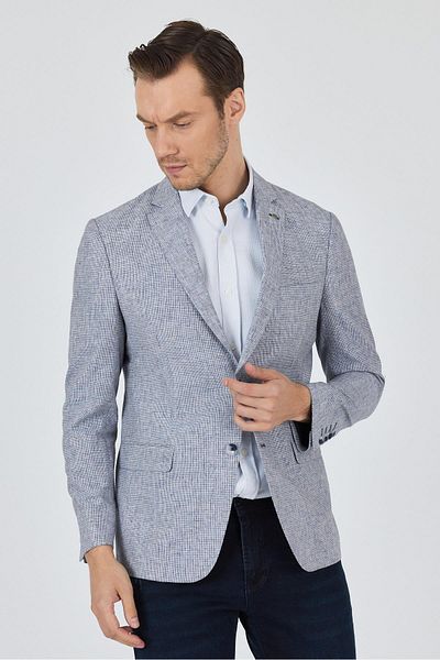 İmza Model de picior de câine Guler mono Jumătate căptușeală amestec de in 6 Drop Slim Fit Jacket 1002250102