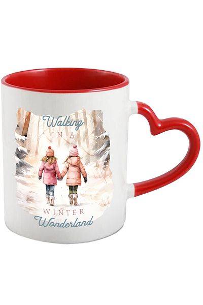 StoryGift Romania Mug with 2 little girls holding hands with the message "Walking in a winter wonderland", With ,STG