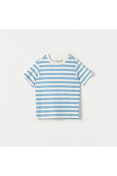 Juniors Striped Print T-Shirt With Short Sleeves And Crew Neck
