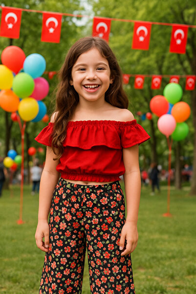 Hilal Akıncı Kids Djevojačka šarena bluza Cvetni dezen pantalona set od 2 dela