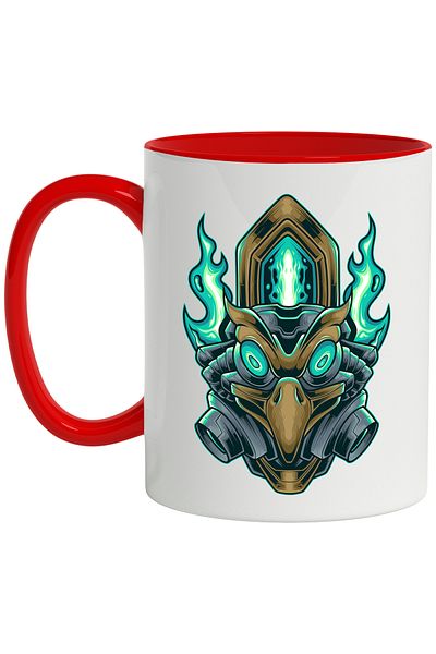 StoryGift Romania Mug With Bird, Mechanic, Robot, Cyberpunk, SF, Flame, Multicolor 330 ml, Ceram, With ,STG