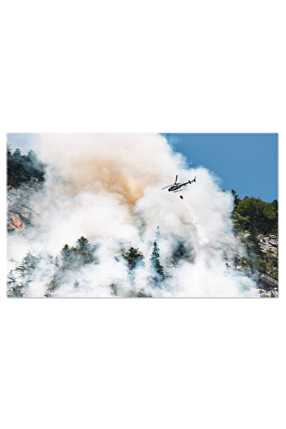 StoryGift Romania Tablou Canvas Elicopter Si Foc In Padure Salvare, Stingere,...