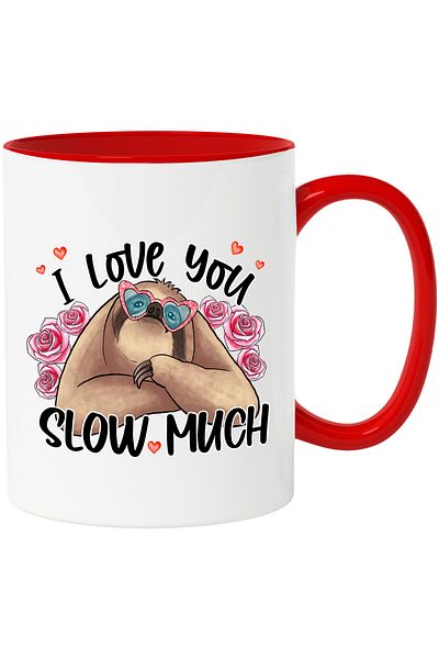 StoryGift Romania Sloth mug with the message "I love you slow much", roses, heart, With,STG