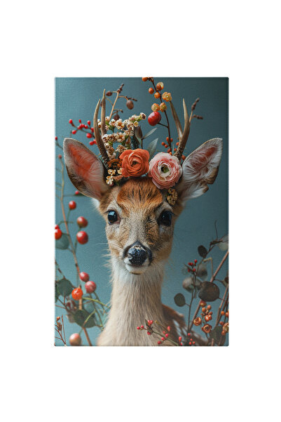 StoryGift Romania Tablou Canvas Căprioara Cu Flori În Coarne Decor Cu Flori Sălbatice Libertate În Natură , Pict