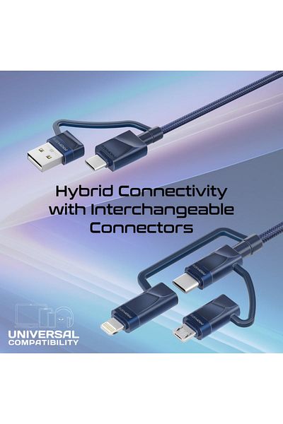Promate PentaPower 6-in-1 Hybrid Multi-Connector Cable for Charging & Data Transfer - Navy