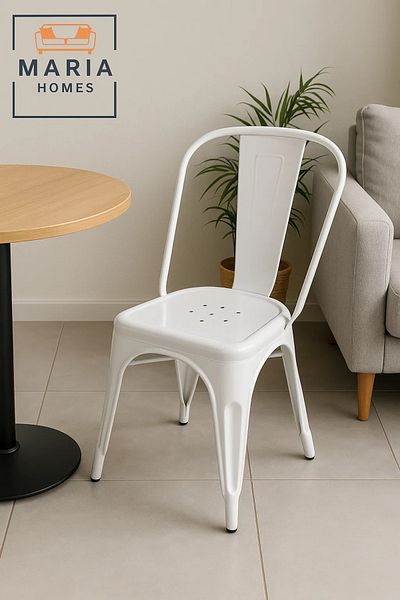 MARIA HOMES White Industrial Metal Chair for Indoor & Outdoor Use – Durable and Modern Design