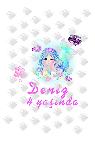 AMBALAJDÜNYAM 25 Adet Deniz Kızı Görselli Doğum Günü Hediye Poşeti / Çantası (18*8*24)