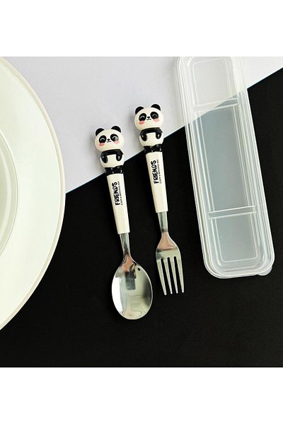 gifttime Cute Animal Panda Fork Spoon Set for Kids