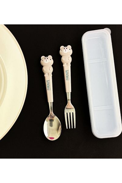 gifttime Cute Animal Cat Fork Spoon Set for Kids