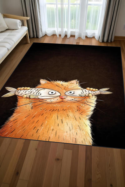 Liriya Makinede yıkanabilir Kedi Çocuk Halısı kaymaz taban leke tutmaz mutfak...