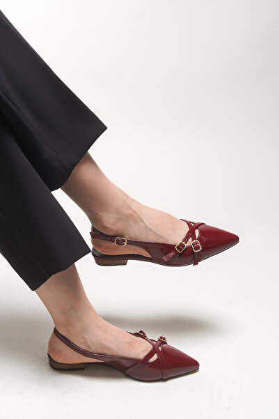 Riccon Elyenlana Women's Pointed Toe Heeled Shoes 0012110 Claret Red Patent Leather