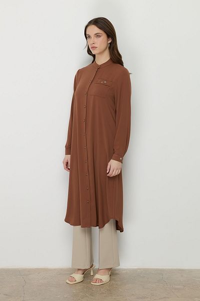 Nihan Large Size Basic Tunic with Accessory Detail, Tan