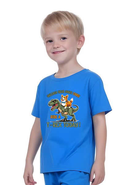 FYK KİDS Boy's Tee-Shorts Trex Today Printed Bottom-Top Suit