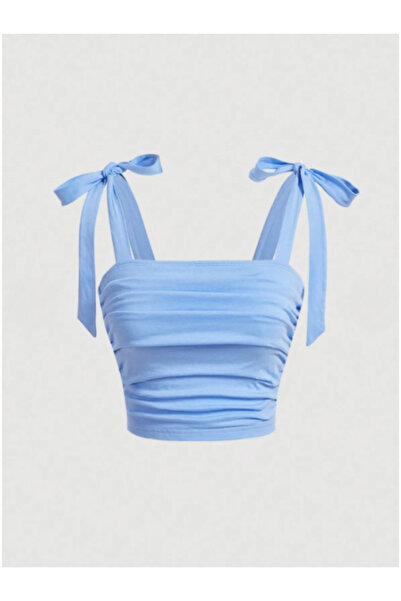 MOONBULL Kadın Omuzları Bağlama Detaylı Crop Bluz