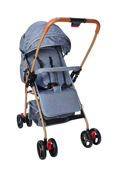 BabyCara Lightweight Baby Stroller Newborn Aluminium Frame with Reversible Handle and Front Wheels Brake Grey