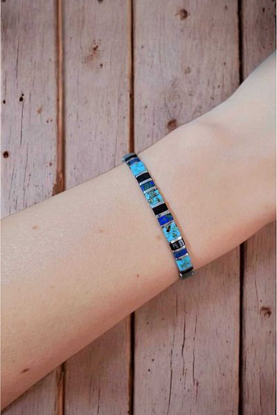 Atölye Olcay Eser Unisex Hematite Natural Stone Silver Miyuki Tila Bracelet