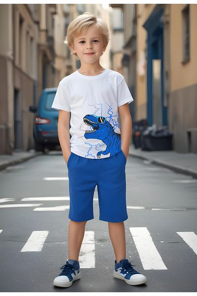 FYK KİDS Boy's Glasses Dinosaur Printed Top and Bottom Set