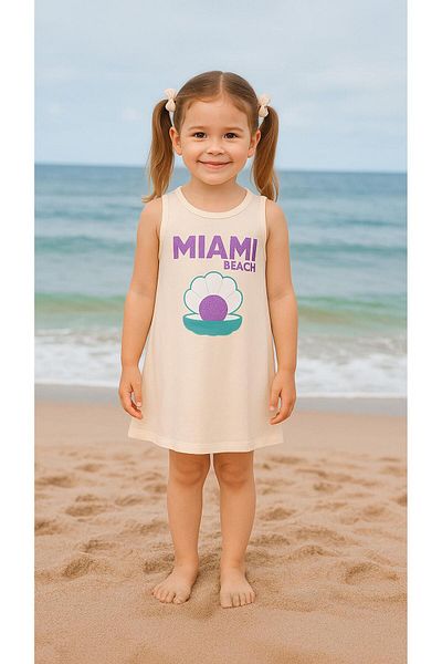 LUESS Girl's 100% Cotton Printed Dress - Ecru (3-4 Years - 8-9 Years)