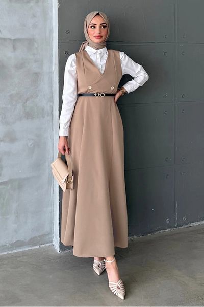 Bestenur Erves Buttoned Gilet 1399 - Stone