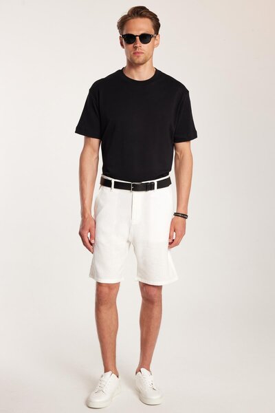 Tudors Erkek Regular Rahat Kesim Yandan Cepli Fermuarlı Bermuda Beyaz Şort