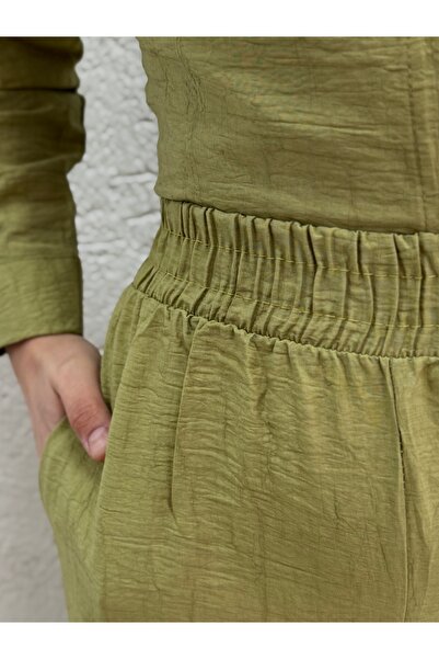 Ebrar Store İdil Strawberry Fabric Mini Button Trousers Suit-Zi̇2186 Pistachio Green