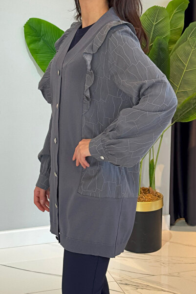 Nuss Ruffle Detail Buttoned Cardigan 6051 Anthracite