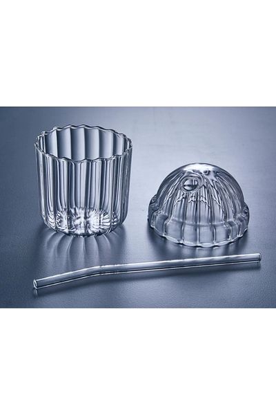 MİMOZA PARK 4 Pieces Glass Mica Cup with Straw 400ml Cold Coffee Cup Lemonade Cup Soft Drink Cup