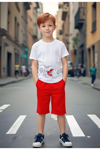 FYK KİDS Boy's Dino-Saur Printed Top and Bottom Set