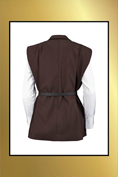 birizmoda Belted Blazer Vest - Bitter Brown