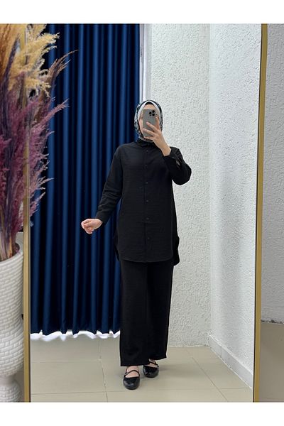 Ebrar Store İdil Strawberry Fabric Mini Buttoned Pants Suit-Zi̇2186 Black