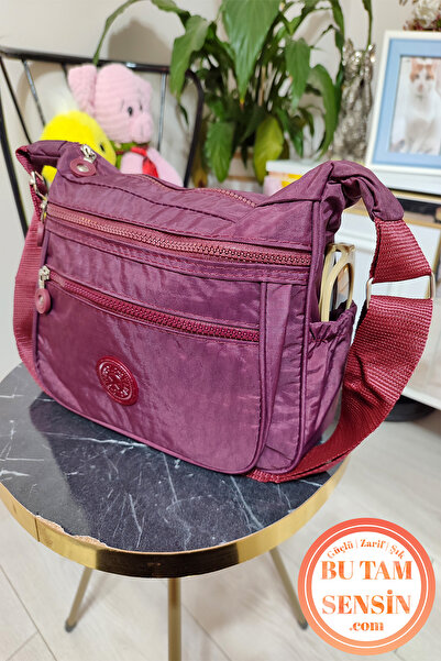 Bu Tam Sensin Mürdüm Kadın Su Geçirmez Krinkıl Kumaşlı 4 Bölmeli Yanları Last...