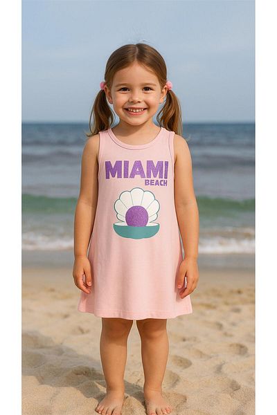LUESS Girl's 100% Cotton Printed Dress - Powder (3-4 Years - 8-9 Years)