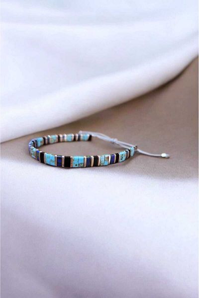 Atölye Olcay Eser Unisex Hematite Natural Stone Silver Miyuki Tila Bracelet