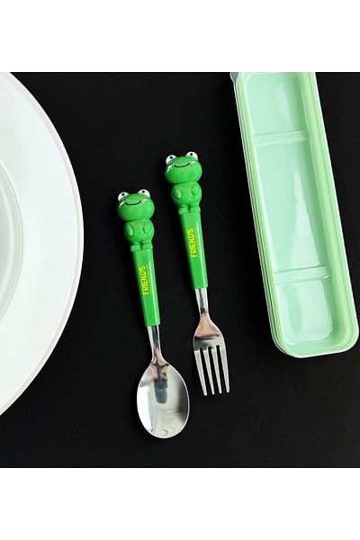 gifttime Cute Animal Frog Fork Spoon Set for Kids