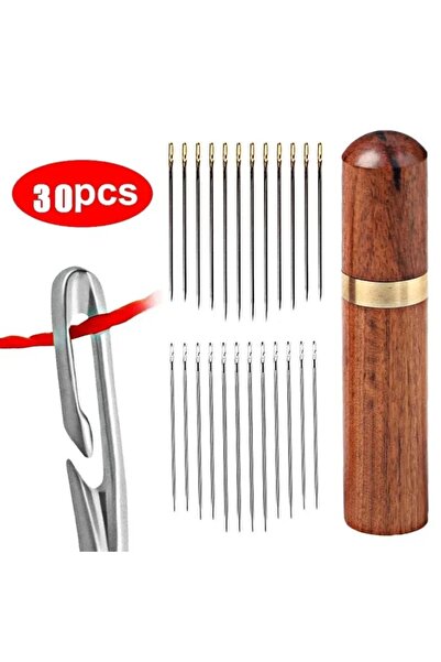 NEEDLE Set 30 Ace Usor de Folosit Orificiu Lateral + Suport Lemn