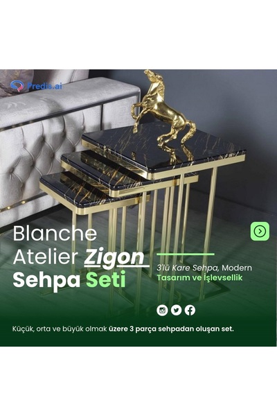 since 2023 blanche atelier Zigon Sehpa & Yan Sehpa 3'lü Kare Sehpa Hıgh Gloos Mdf