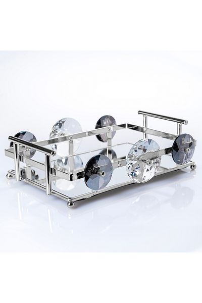 Hinora Stylish Tray Set with Round Large Stones and 2 Rectangular Mirrors