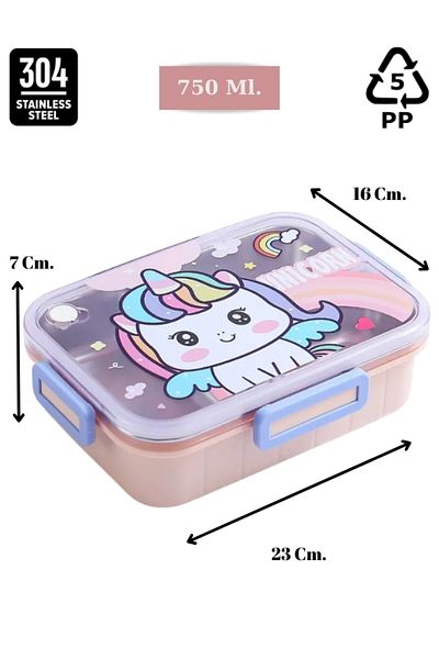 Vagonlife Cute Animals Single Layer Three Compartment New Generation Children's Lunch Box - Lunch Box 750 Ml.