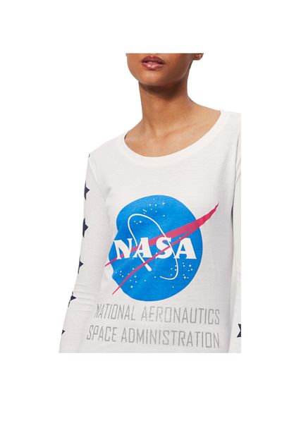 Nasa Women's long-sleeved pajamas, white/gray, 100% cotton, size L, NASA