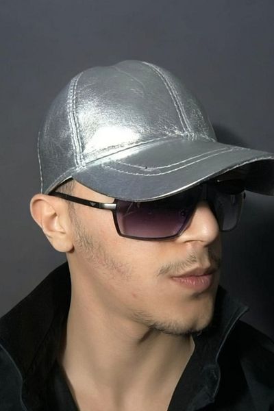 Dericibey Genuine Leather Hat Silver Gray Leather Hat