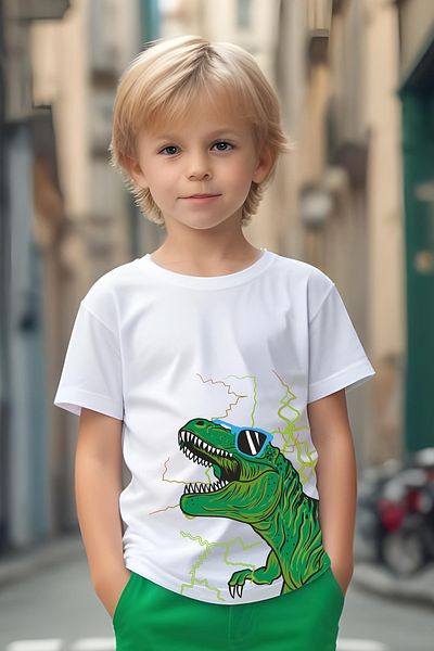 FYK KİDS Boy's Glasses Dinosaur Printed Top and Bottom Set