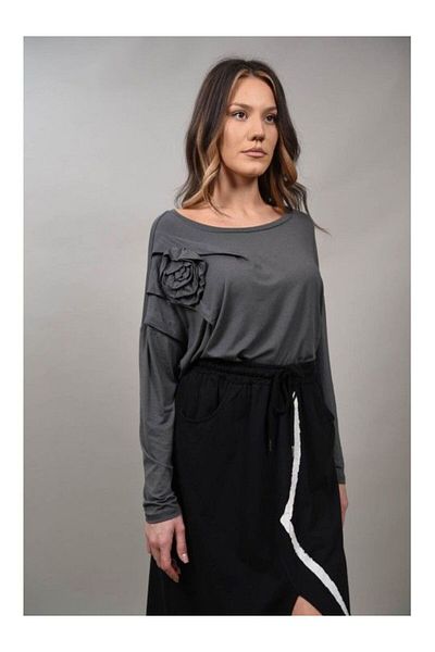 Acqua & Limone Long Sleeve Blouse With Flower In Relief Armonia Single Waist Gray